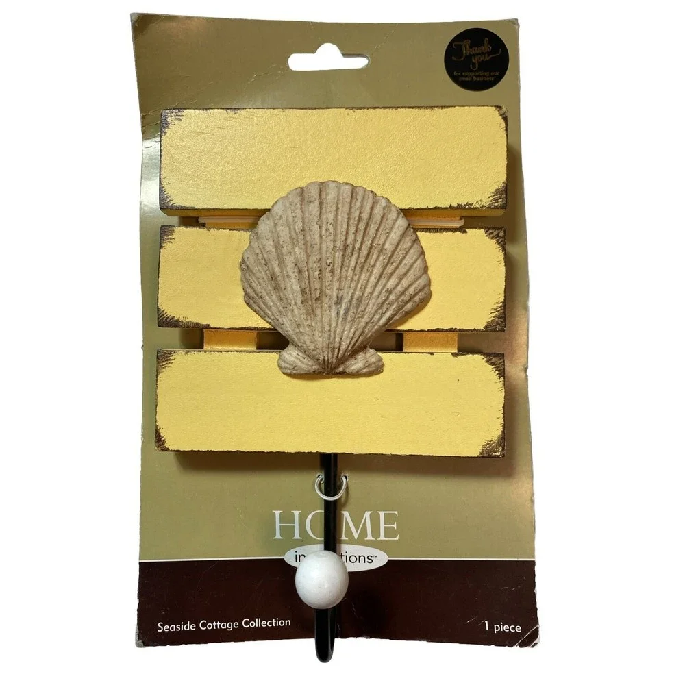 Home Inspirations Wall Hooks 1 PAIR 2 Seashell Shabby Seaside Cottage Ocean Wood